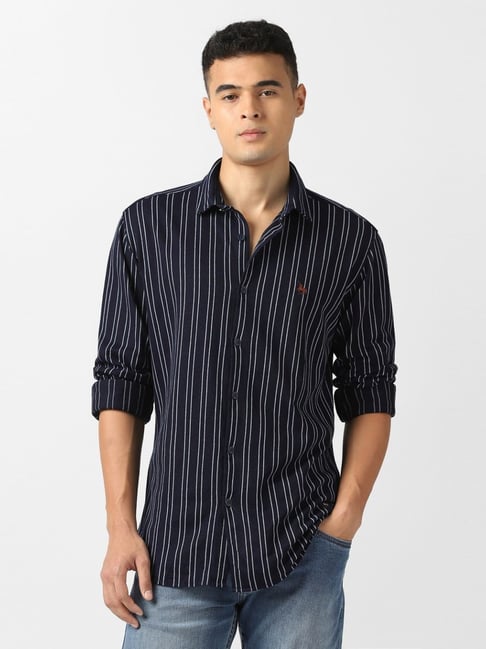 Van Heusen Navy Cotton Slim Fit Striped Shirt-picture-40