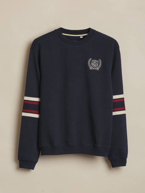 Allen Solly Boys Navy Cotton Regular Fit Striped Sweatshirt-picture-26