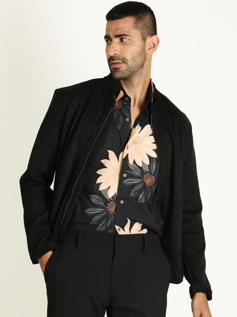 Rare Rabbit Black Solid Regular Fit Jacket