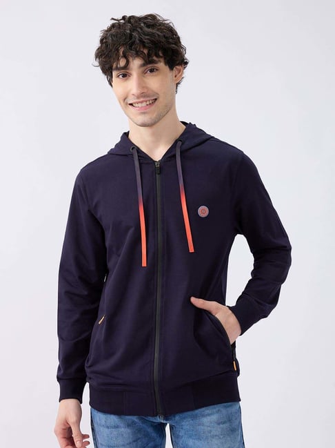 Spykar Navy Blue Cotton Regular Fit Hooded Sweatshirt-picture-43