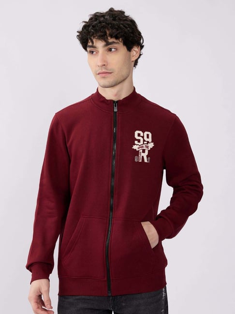 Spykar Wine Red Regular Fit Embroidered Sweatshirt-picture-18
