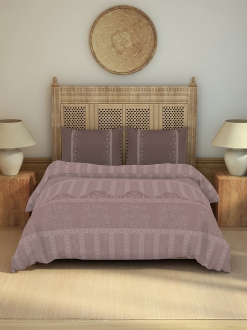 Spaces Kantha Blush Cotton Geometric 210 TC Double Bedsheet with 2 Pillow Covers-picture-29