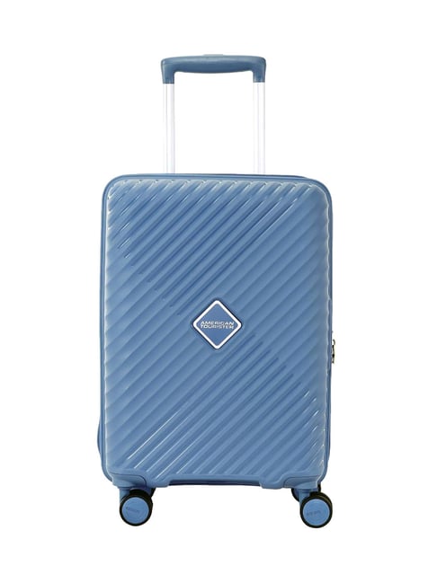 American Tourister Blue Diamo Striped Small Hard Sided Cabin Trolley-image-7