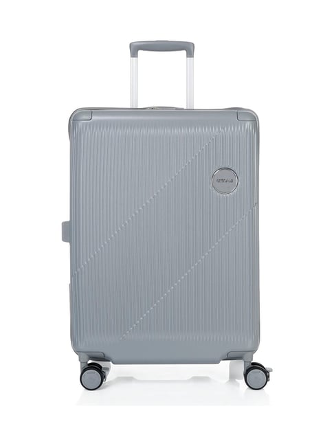 American Tourister Grey Alcove+ Striped Medium Hard Sided Checked Luggage-image-10