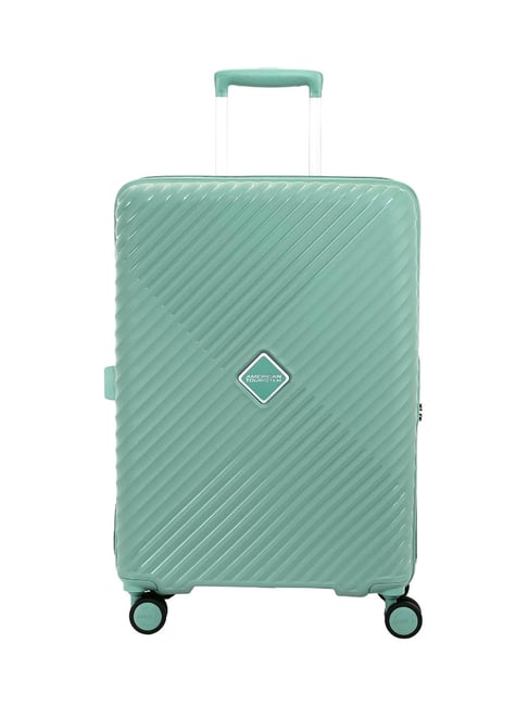 American Tourister Green Diamo Striped Medium Hard Sided Checked Luggage-image-13