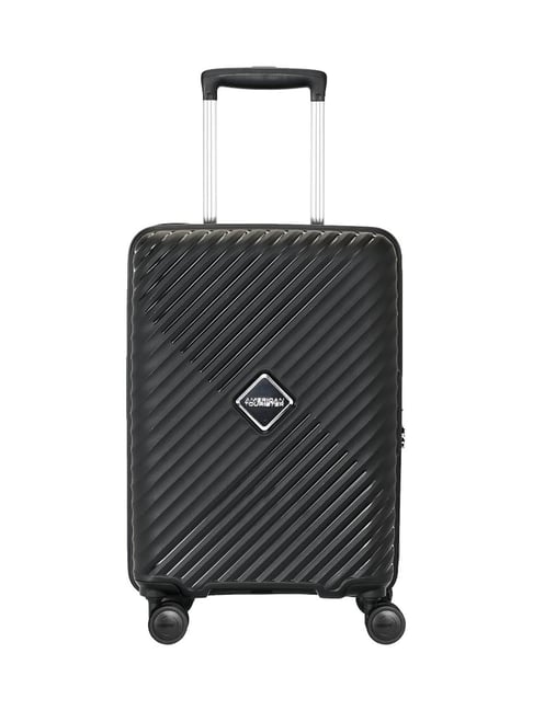 American Tourister Black Diamo Striped Large Hard Sided Checked Luggage-image-12