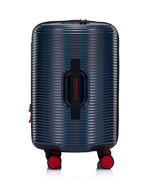 American Tourister Black Rollio Striped Small Hard Sided Cabin Trolley-image-8