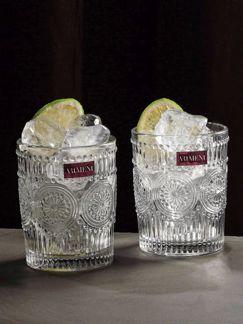 The Artment Transparent Abstract Modern Art Vintage Embossed Small Glass (300 ml)-image-1