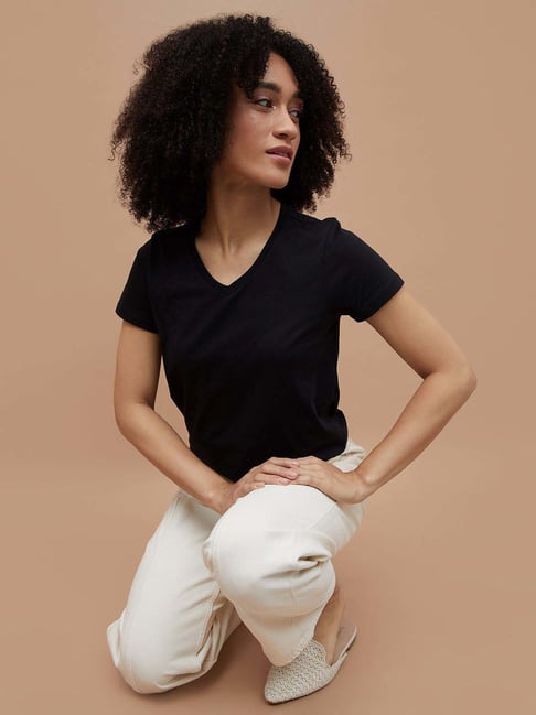 Fame Forever By Lifestyle Black Cotton Regular Fit T-Shirt