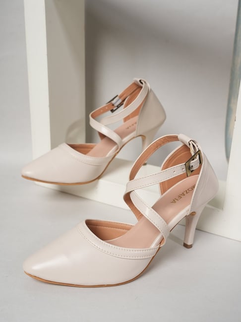 Mozafia Women's White Ankle Strap Stilettos-picture-30