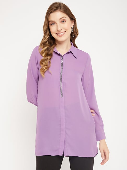MADAME Mauve Regular Fit Shirt-image-7