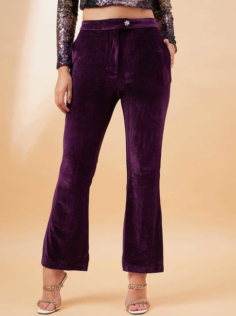 Madame Purple Self Design Regular Fit Trousers-picture-23