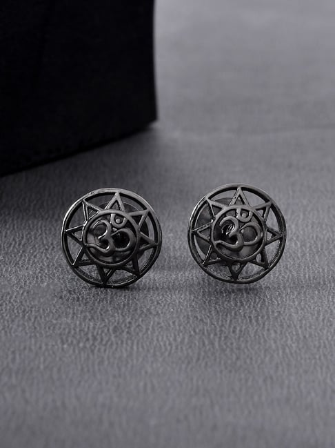 Voylla Black Eclipse Om Mandala Stud Earrings