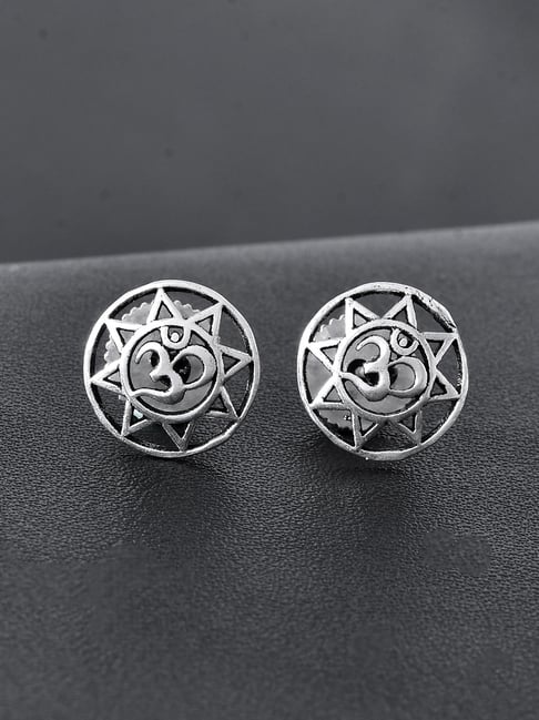 Voylla Silver Statement The Om Mandala Stud Earrings