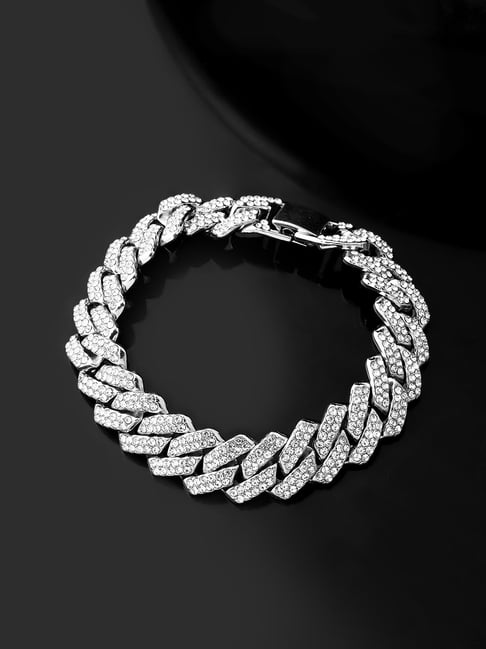 Voylla Silver Eclipse Regal Elegance American Diamond Men Classic Bracelet