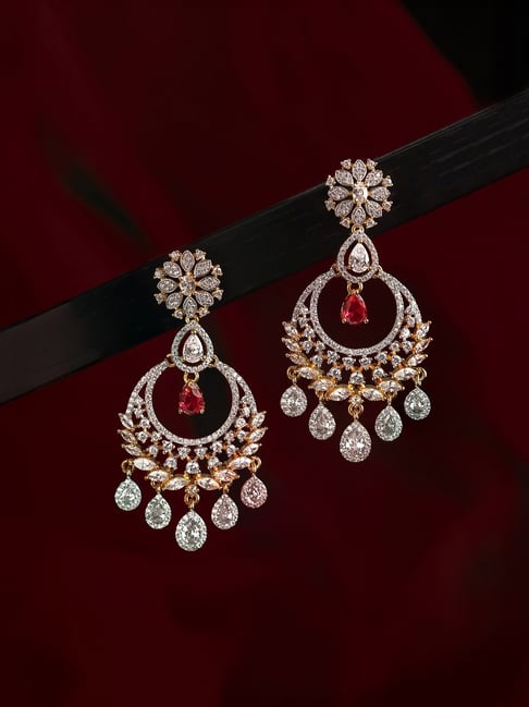 Voylla Gold Sparkling Elegance Royal Rajwada American Diamond Chand Bali Earrings-picture-41