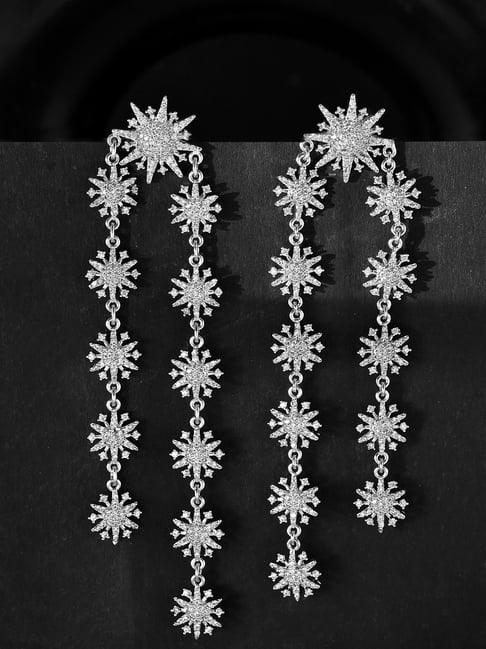 Voylla Silver Fireworks Twinkle Glimmer Shoulder Duster Drop Earrings-picture-17