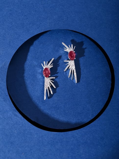 Voylla Silver Fireworks Crimson Glint Drop Earrings-picture-19