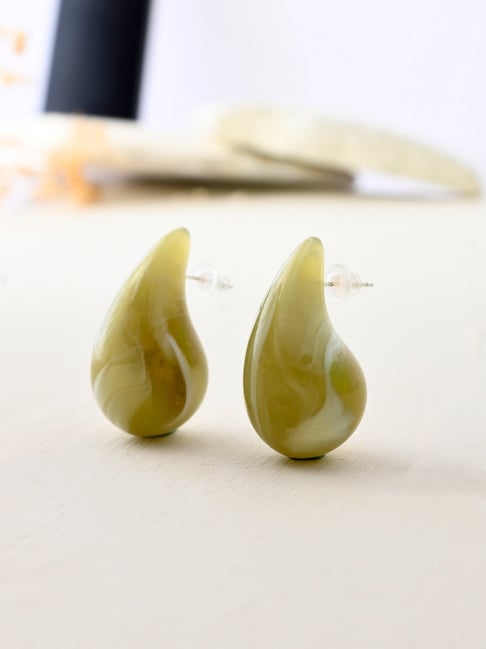 Voylla Green Resin Olive Green Teardrop Hoop Earrings-picture-40