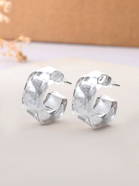 Voylla White Resin Abstract Crystal Hoop Earrings-picture-29