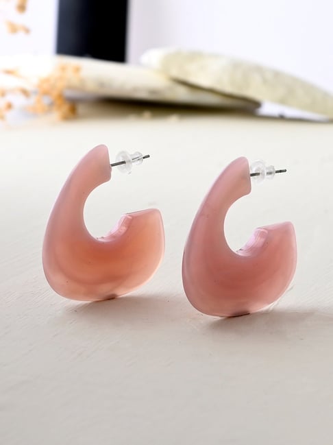 Voylla Pink Resin Soft Pink Fusion Half Hoop Earrings-picture-26