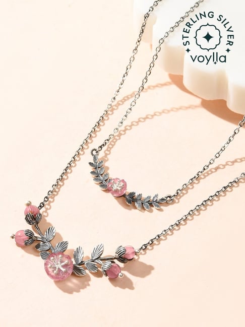Voylla Silver Bloom 925 Sterling Silver Sakura Layered Princess Necklace