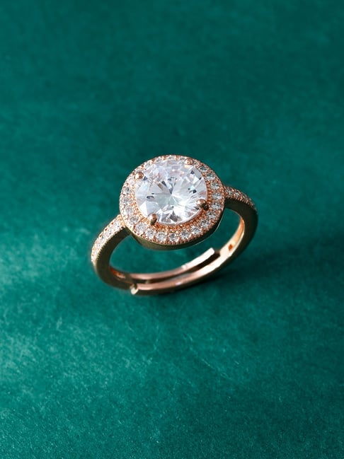 Voylla Rose Gold Sparkling Elegance Twinkle American Diamond Solitaire  Casual Ring