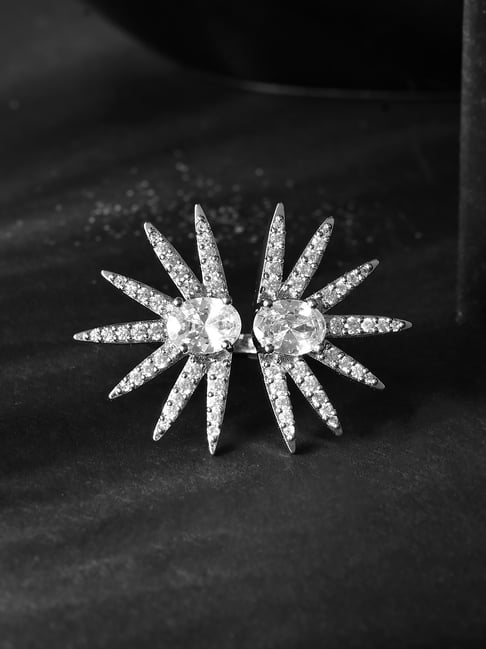 Voylla Silver Fireworks Diamond Spark Casual Ring-picture-10