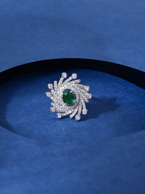 Voylla Silver Fireworks Emerald Dazzle Dream Casual Ring-picture-18