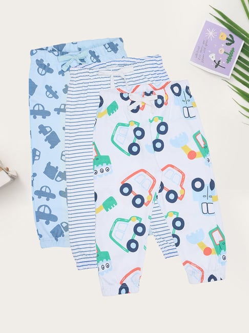 Pantaloons Baby Boys Bright White Printed Joggers Pack of 3