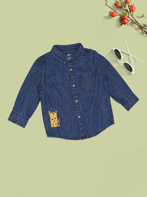 Pantaloons Baby Boys Blue Aster Printed Shirt