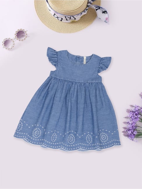 Pantaloons Baby Girls Clear Sky Embroidery Dress
