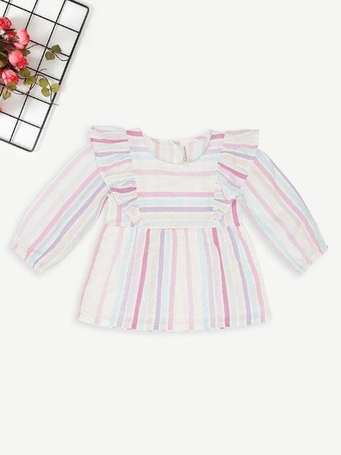 Pantaloons Baby Girls Bright White Striped Top