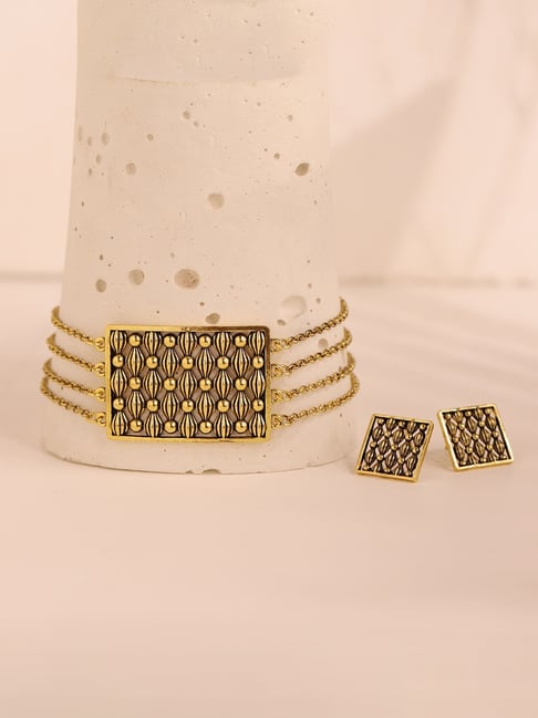 Voylla Gold Woven Wonders Wavy Weave Choker Necklace