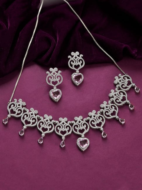 Voylla Silver Royal Romance Amandine Necklace & Earring Set-picture-11