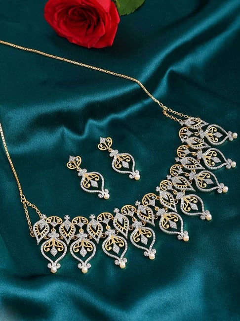 Voylla Gold Alpana Regal Paisley Petals Necklace & Earring Set-picture-16