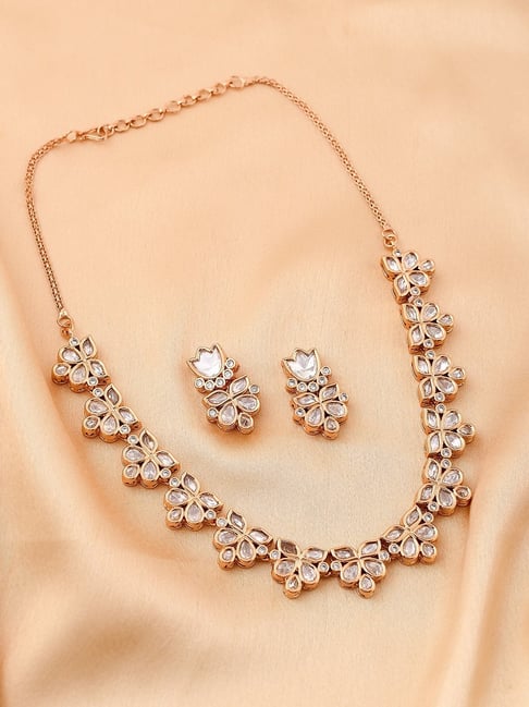 Voylla Gold Kundan Essentials Golden Blossoms Necklace & Earring Set