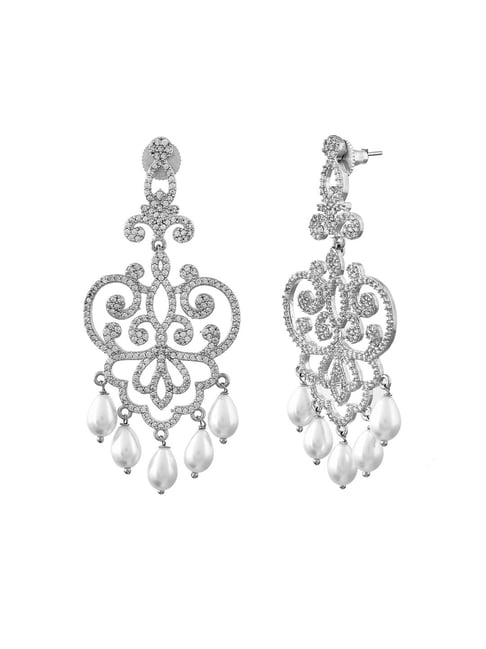 Voylla Silver Royal Romance Valentina Statement Drop Earrings-picture-33