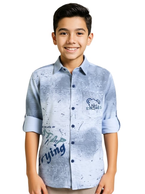 Cavio Boys Grey Cotton Printed Regular Fit Shirt-picture-12