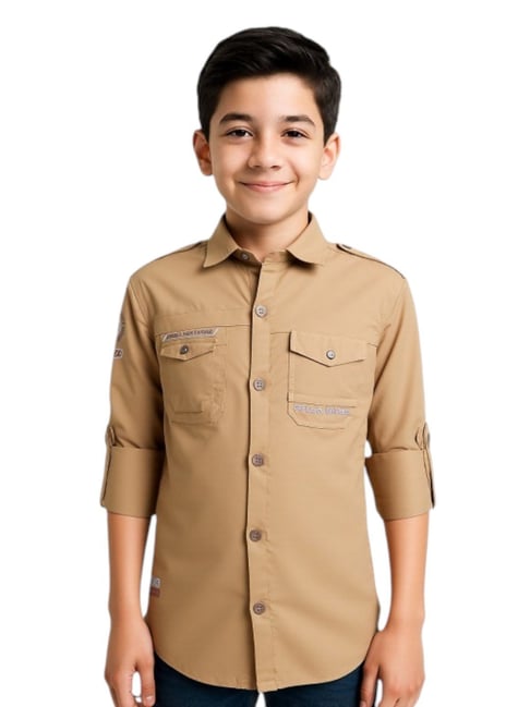 Cavio Boys Khaki Cotton Regular Fit Shirt-picture-11