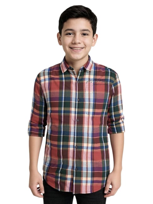 Cavio Boys Maroon Cotton Chequered Regular Fit Shirt-picture-48