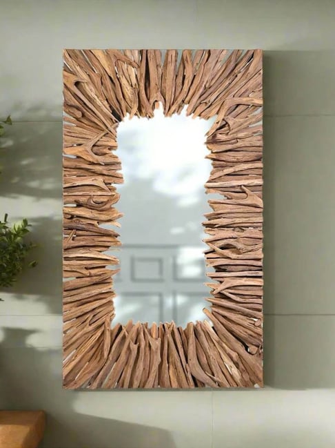 TESU Natural Teak Wood Drift Mirror
