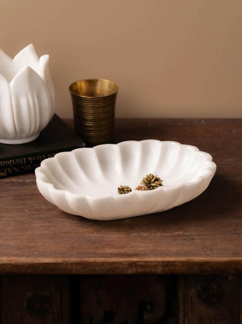 TESU Natural White Marble Floret Bowl