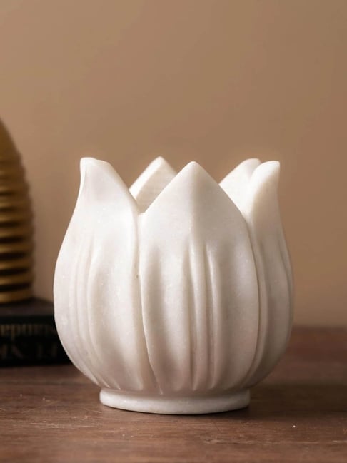 TESU White Marble Lotus Glow Candle Holder