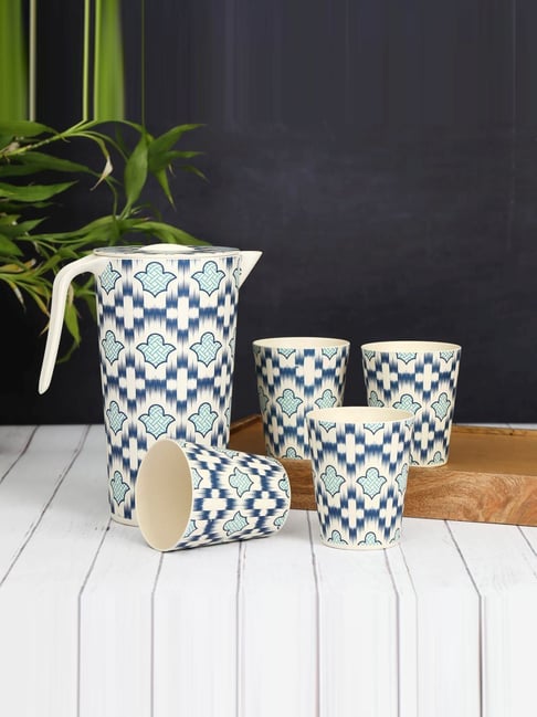 India Circus by Krsnaa Mehta White Bamboo Organised Ovule Jug with Tumbler (1500 ml)