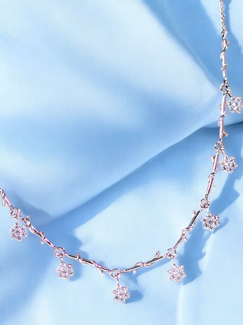 Taraash 925 Sterling Silver CZ Floral Design Jewellery Set for Women