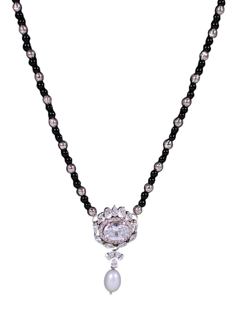 Taraash 925 Sterling Silver Black & Silver Beads with CZ Jewellery Set for Women