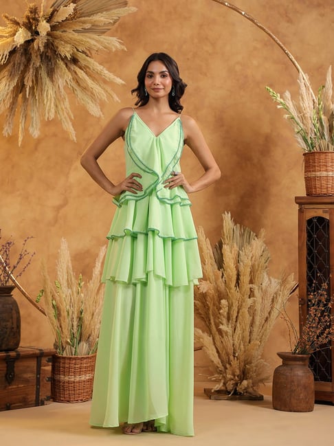 Binfinite Mint Ruffle Cascade Gown-picture-36