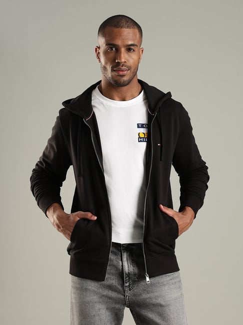 Tommy Hilfiger Black Cotton Regular Fit Hooded Jacket