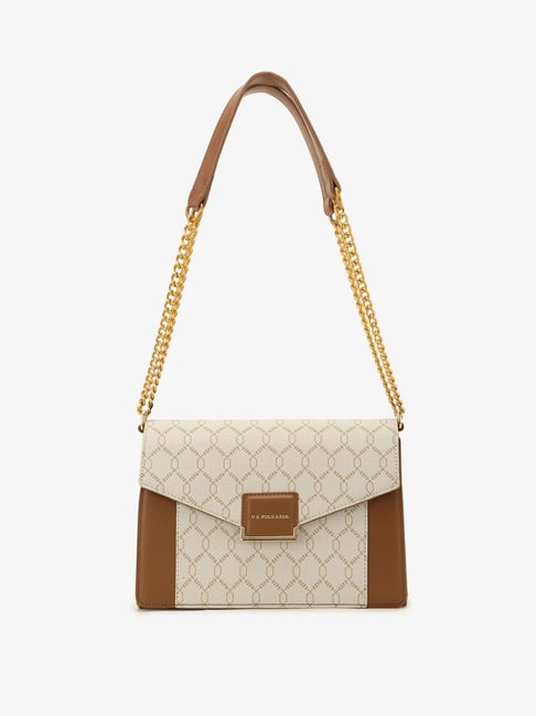 Polo Birdy Beige Medium Sling Handbag with Monogram Print